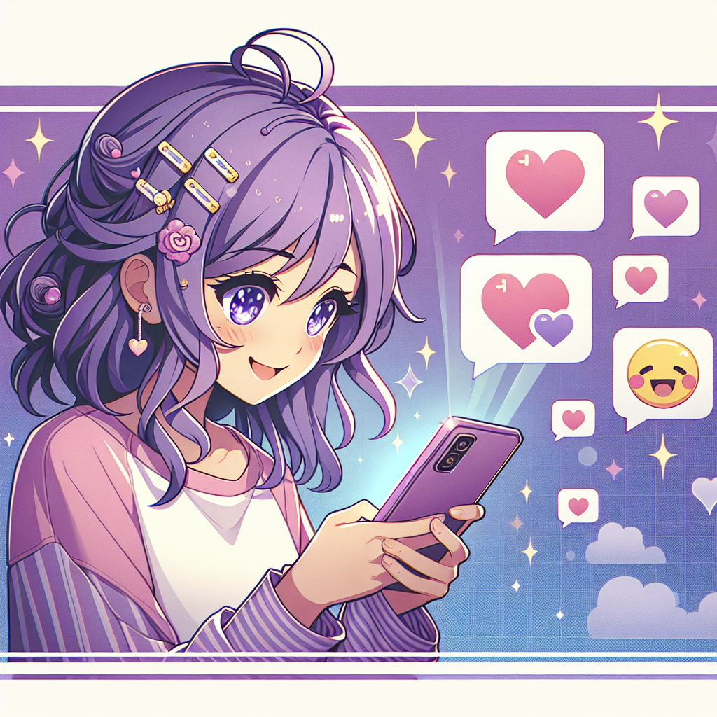 anime girl rizz emoji dating app conversation kawaii style with purple pink rizz ai theme